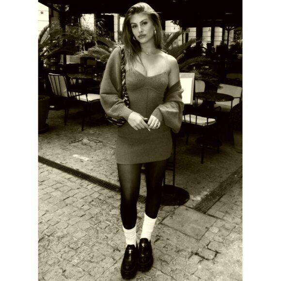 Alo Denim Knit Shawl Raisinette Oversized Relaxed Cropped Sweater Shrug Bolero - Picture 8 of 16